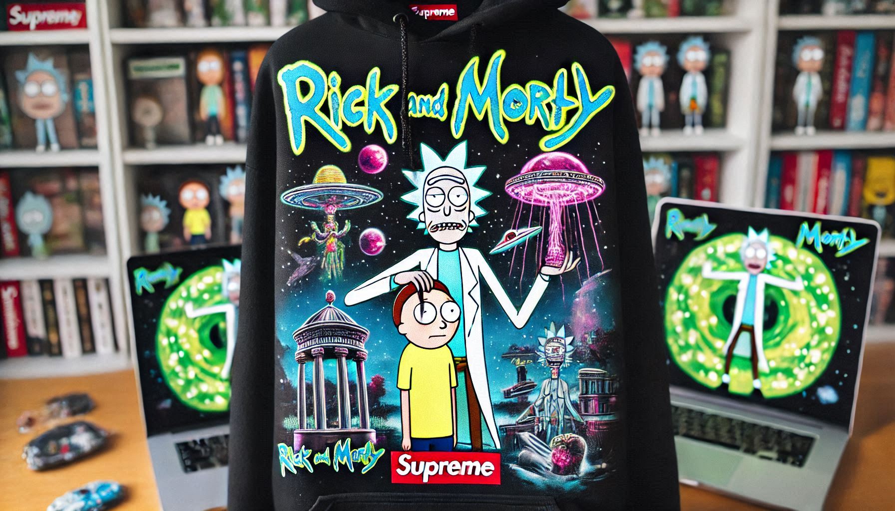 rick and morty supreme hoodie black