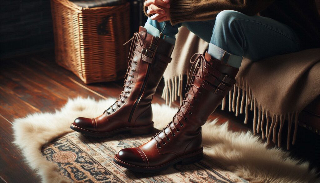 Brown leather knee high boots